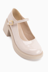Mirka Beige Patent Strap Women’s Loafer Shoes