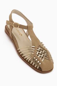 Genuine Leather Beige Suede Cage Detailed Women’s Sandal