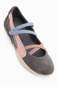 Genuine Leather Mary Gray Suede Cross Elastic Band Women’s Ballet Flats