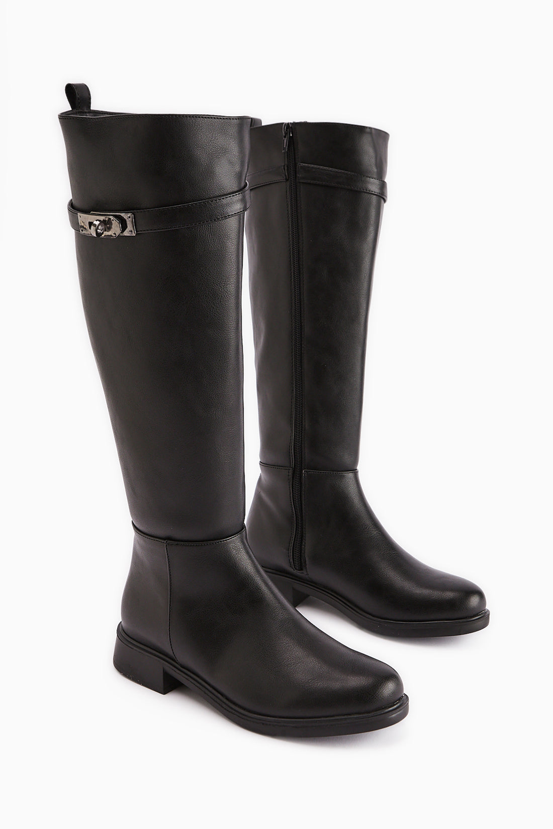 Kanako Schwarz Accessorized Reißverschluss Kurz Absatz Damen Stiefel