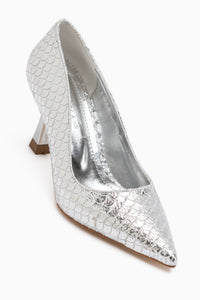 Celestine Silber Fischschuppen Texturiert Spitz Zehen Damen Stiletto