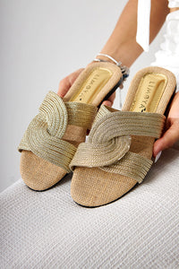Nihaal Stroh Kreuz-Riemen Flache Damen Hausschuhe