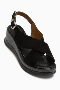 Birthe Black Suede Cross Strap Wedge Women’s Sandal