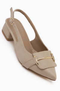 Enja Beige Schnalle Kurz Absatz Damen Schuhe