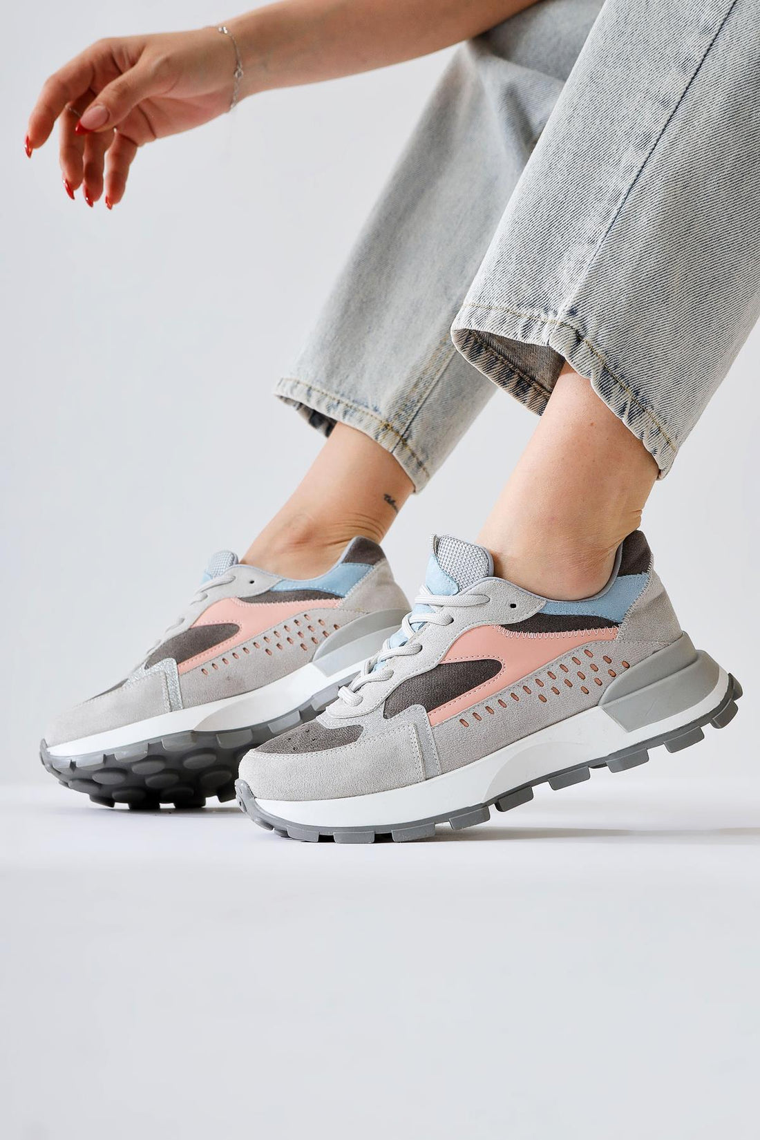 Sin Grey-Blue Suede Lace-Up High Heel Sneakers