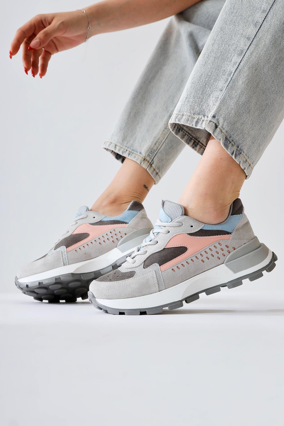 Sin Grey-Blue Suede Lace-Up High Heel Sneakers