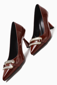 Ania Bordeaux Lackleder Spitzes Ende Stein Detail Damen Absatzschuhe