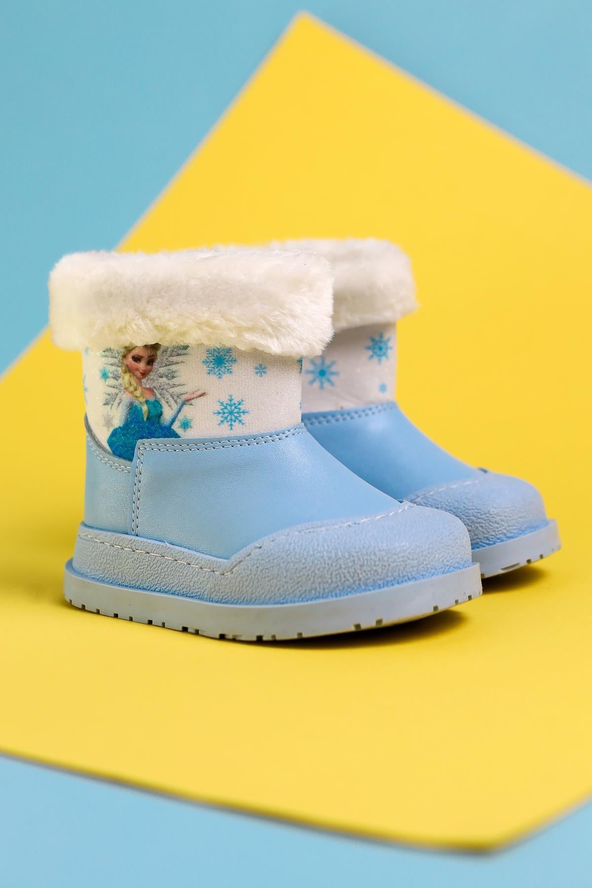 Elea Blau Gestreifte Charakterdruck Pelzgefütterte Baby Stiefel