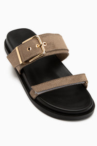 Anelia Beige Suede Buckled Women’s Slippers
