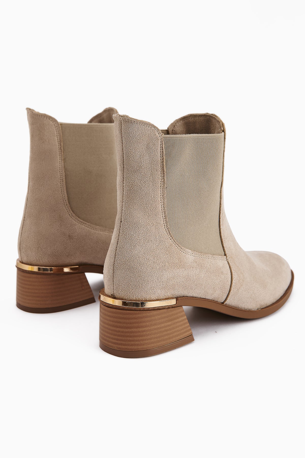 Verna Beige Suede Elasticated Heeled Women's Boot