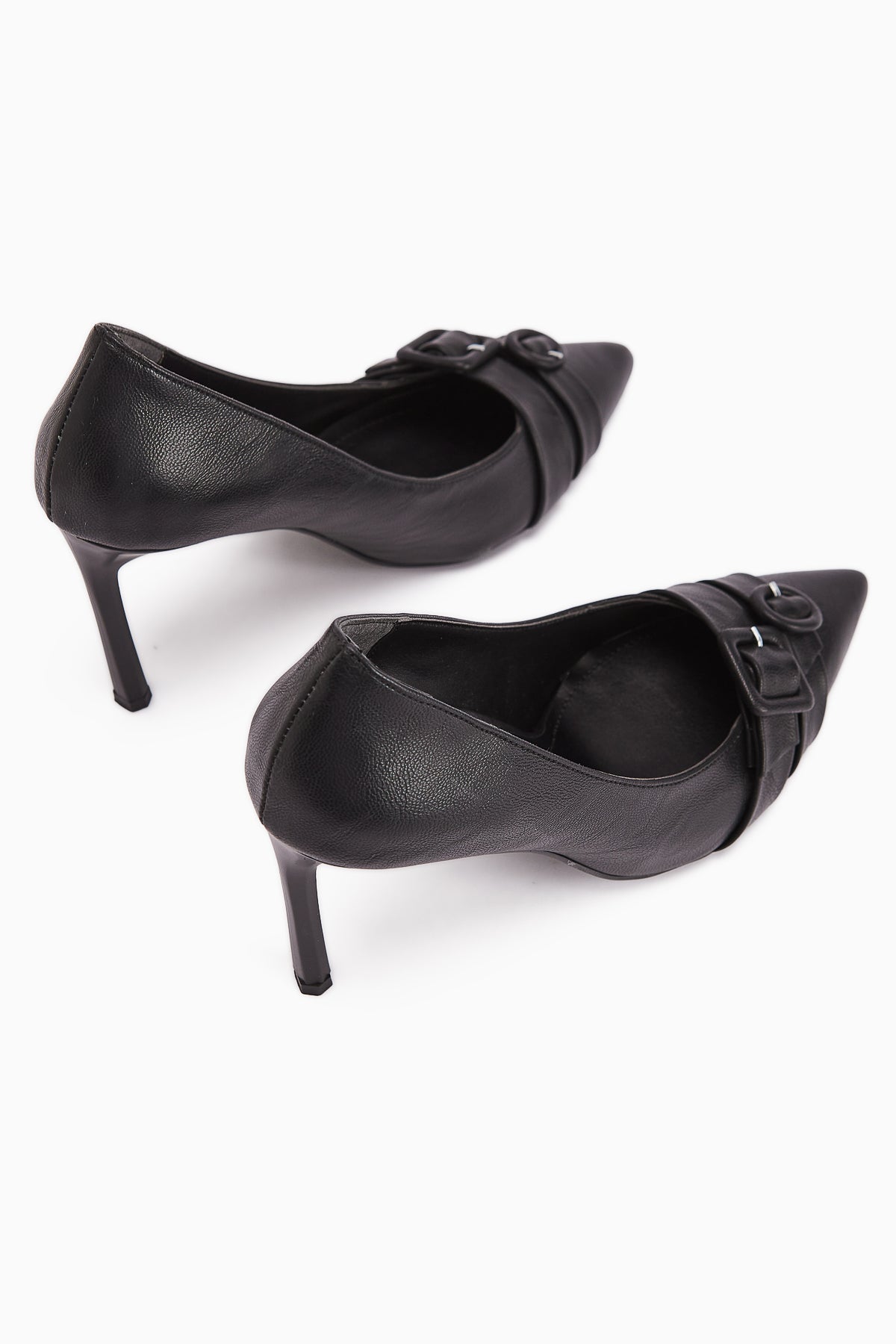 Halez Black Buckled Stiletto Pointed Toe Women's Heels