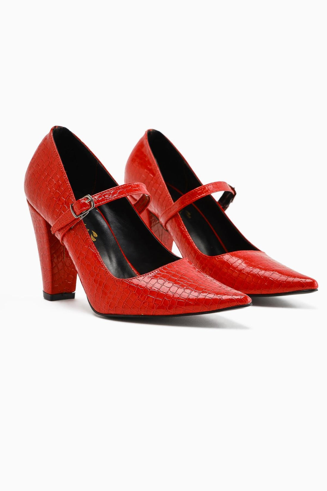 Beate Red Crocodile Leather Print Pointed Toe Heeled Women's Shoes