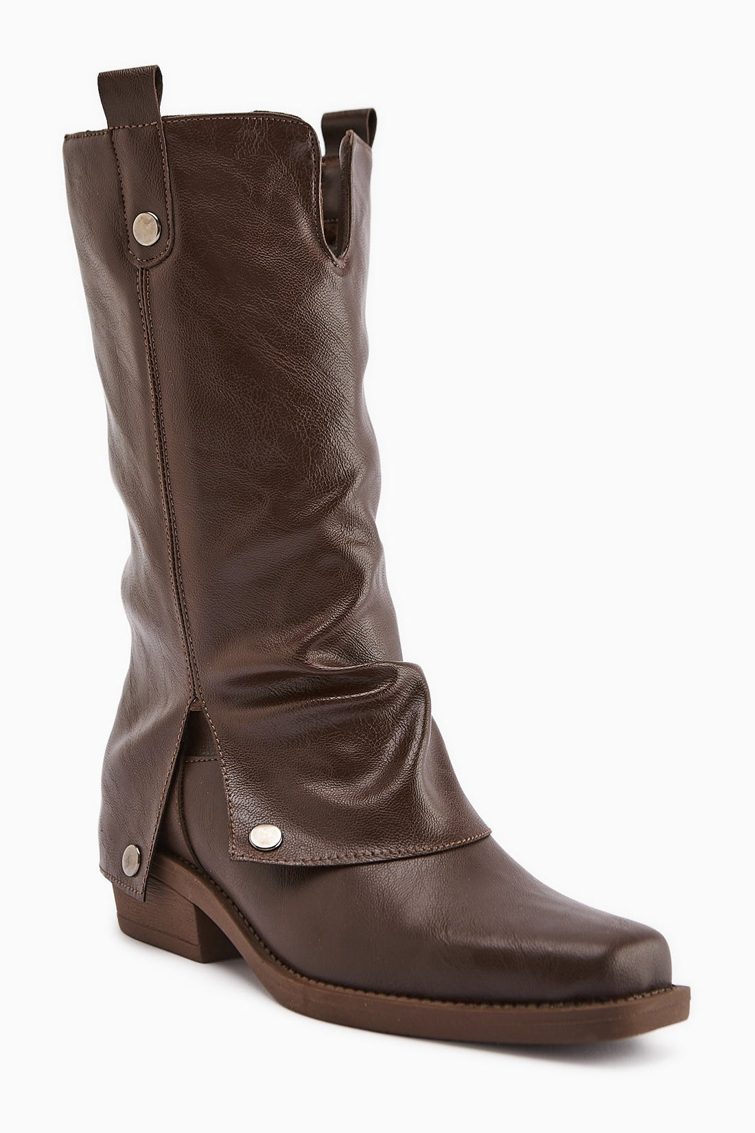 Fadia Coffee Square Toe Pleated Women's Boot