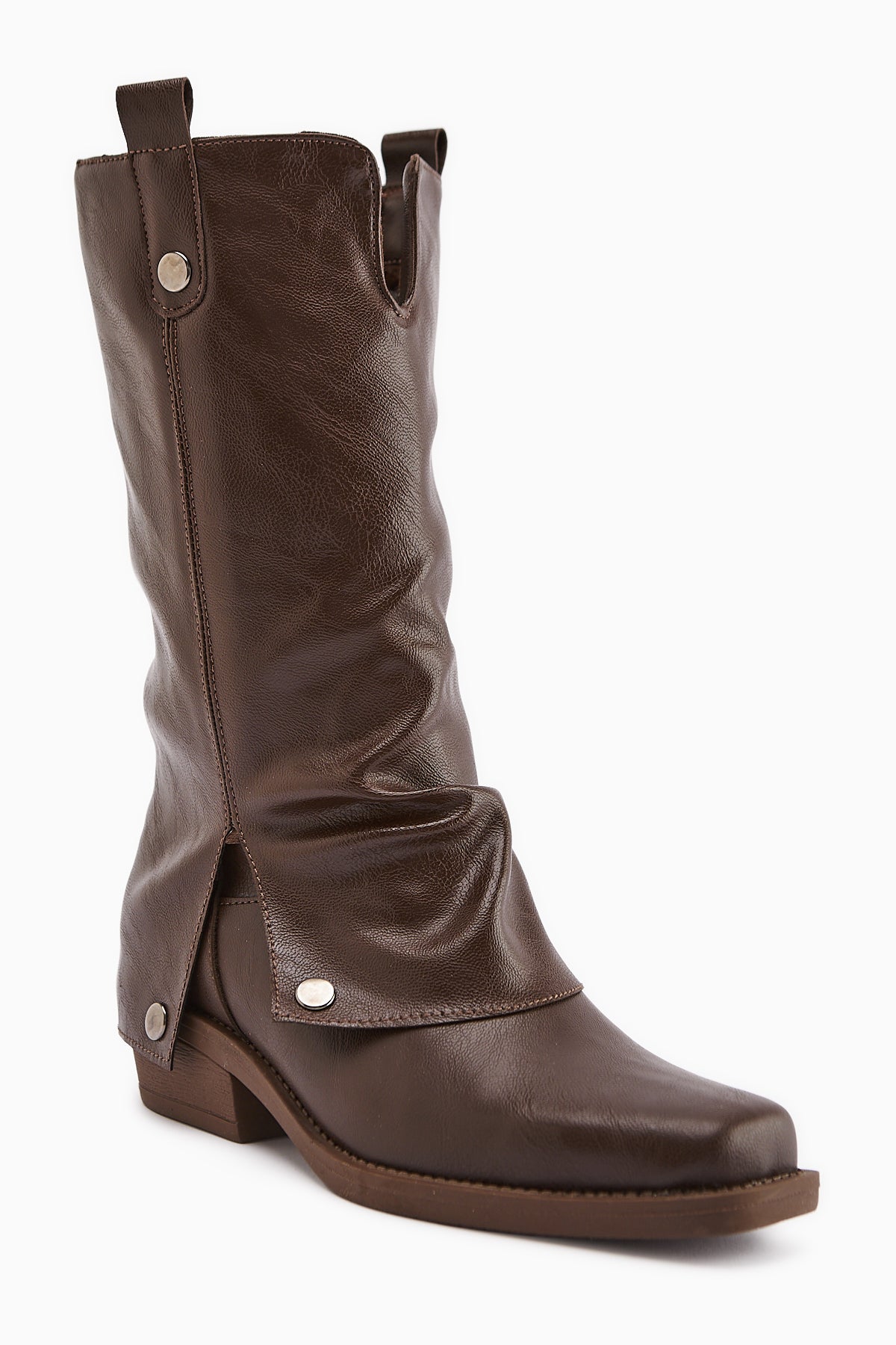 Fadia Coffee Square Toe Pleated Women's Boot