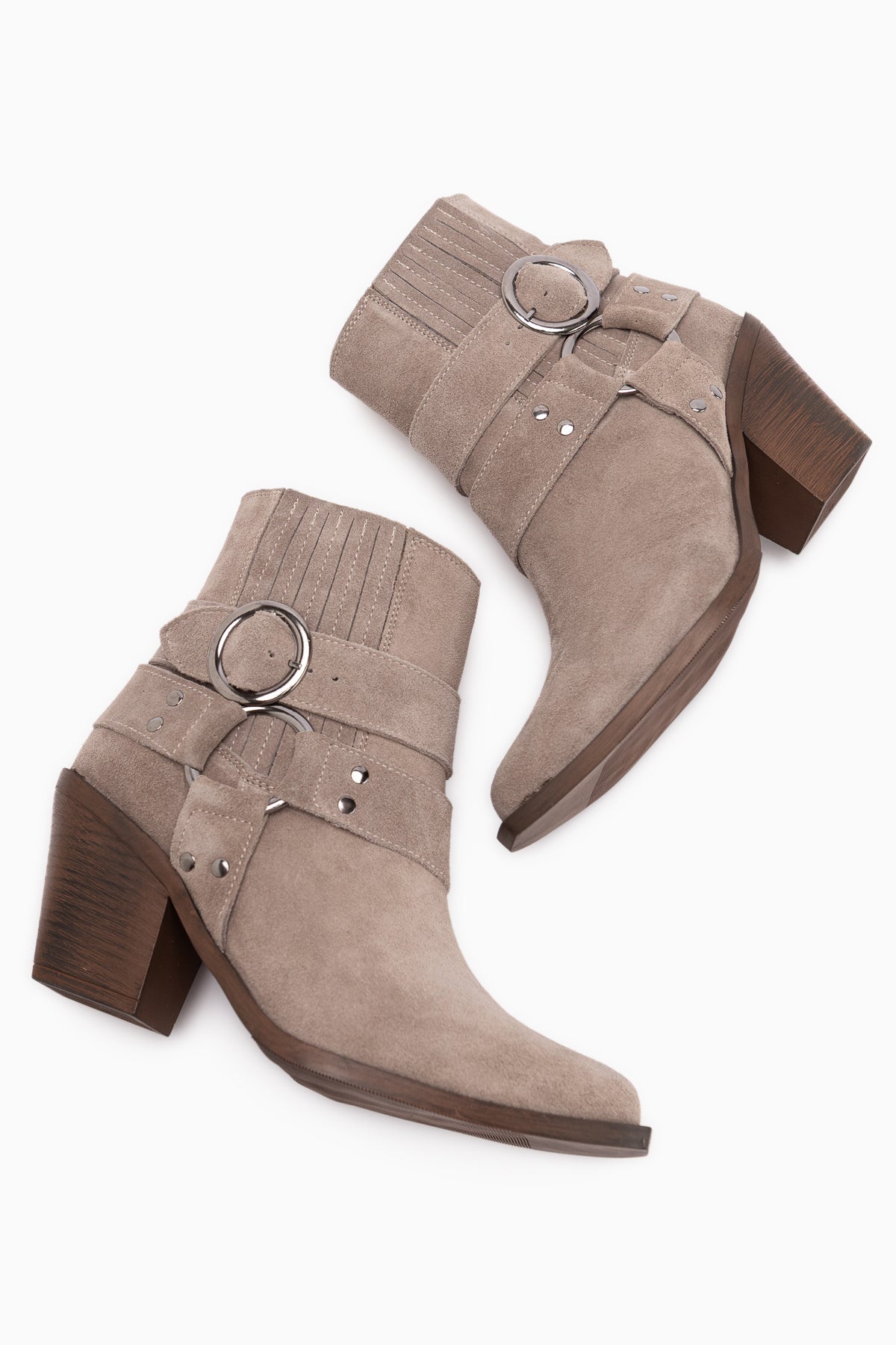 Yuri Echtes Leder Mink Doppel Schnalle Dick Absatz Damen Cowboy Stiefel
