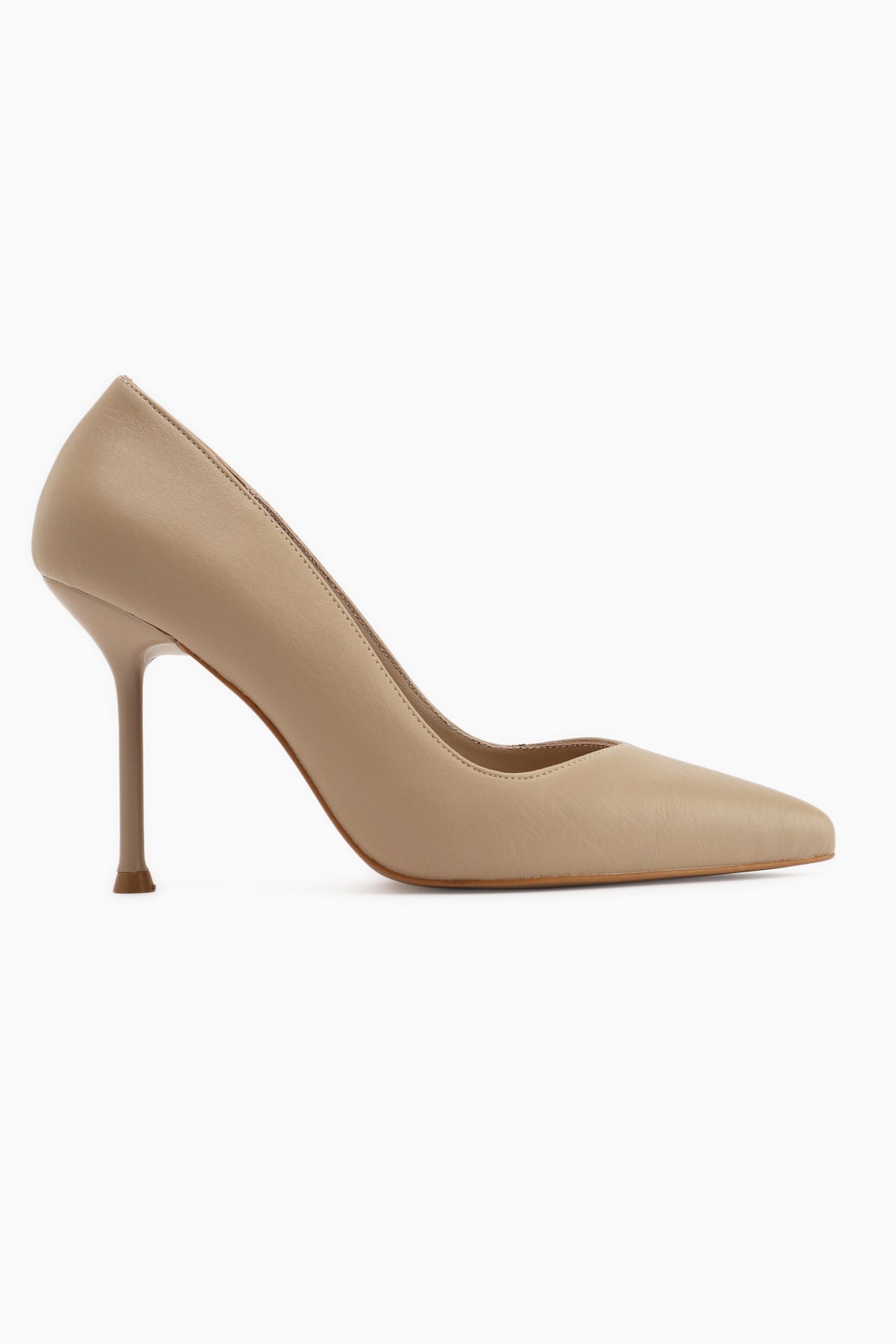 Arya Genuine Leather Beige Stiletto Women's Heeled Shoe