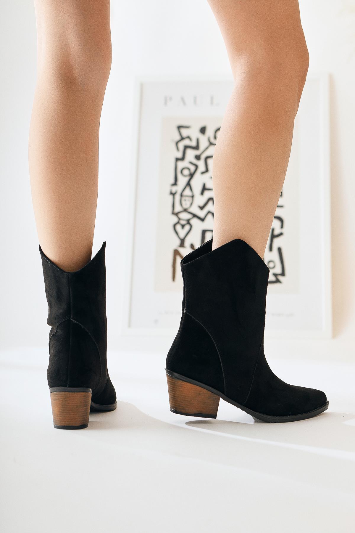 Knut Black Suede Asymmetric Cut Pointed Toe Western Boots