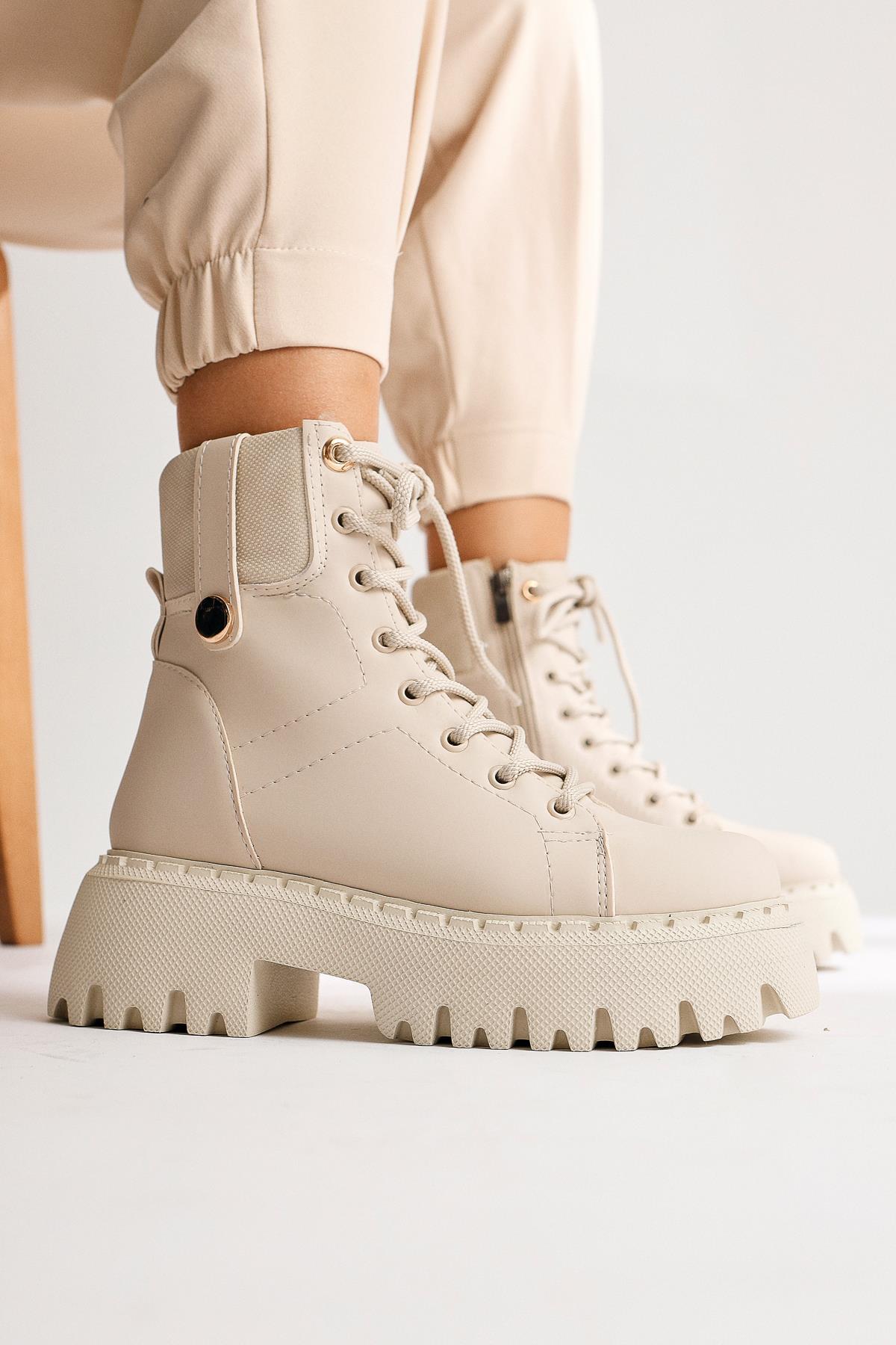 Nichelle – Beige Ankle-Detail Thick Sole Boot (Women)
