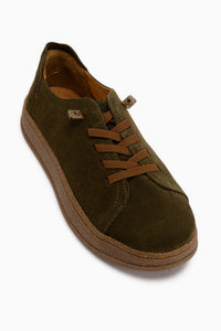 Echtes Leder Haki Wildleder Bequeme Sohle Damen Sneaker