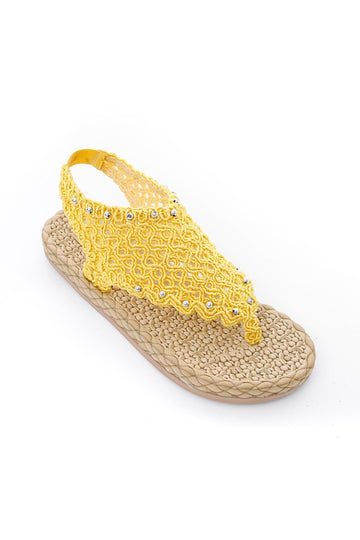 Blythe Yellow Knit Stone Detailed Eva Soled Sandals