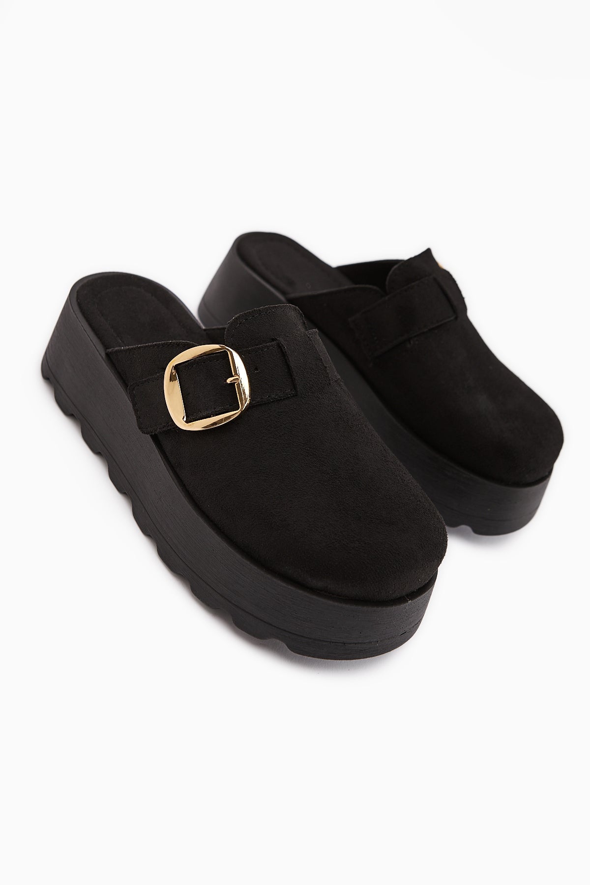 Clara Black Suede Buckled Women's Slipper