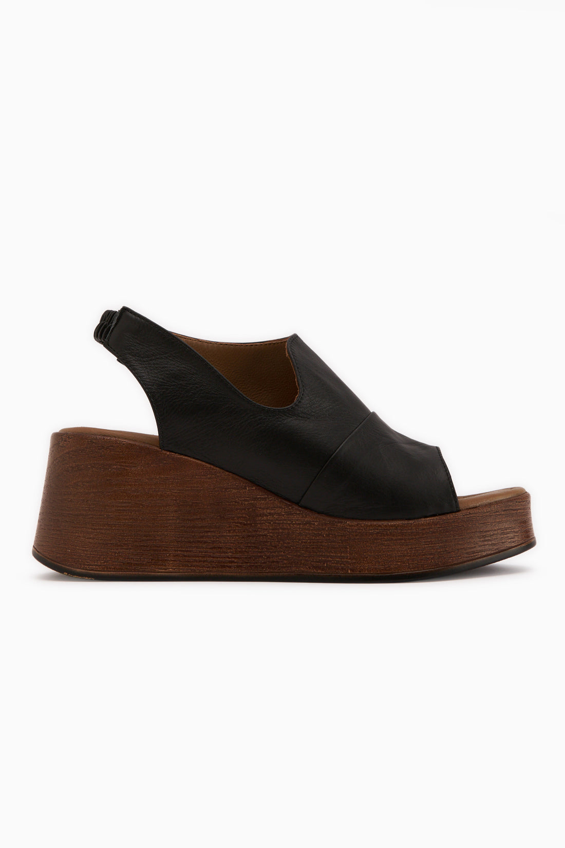 Rozelin Echtes Leder Schwarze Elastische Keil Damen Sandale