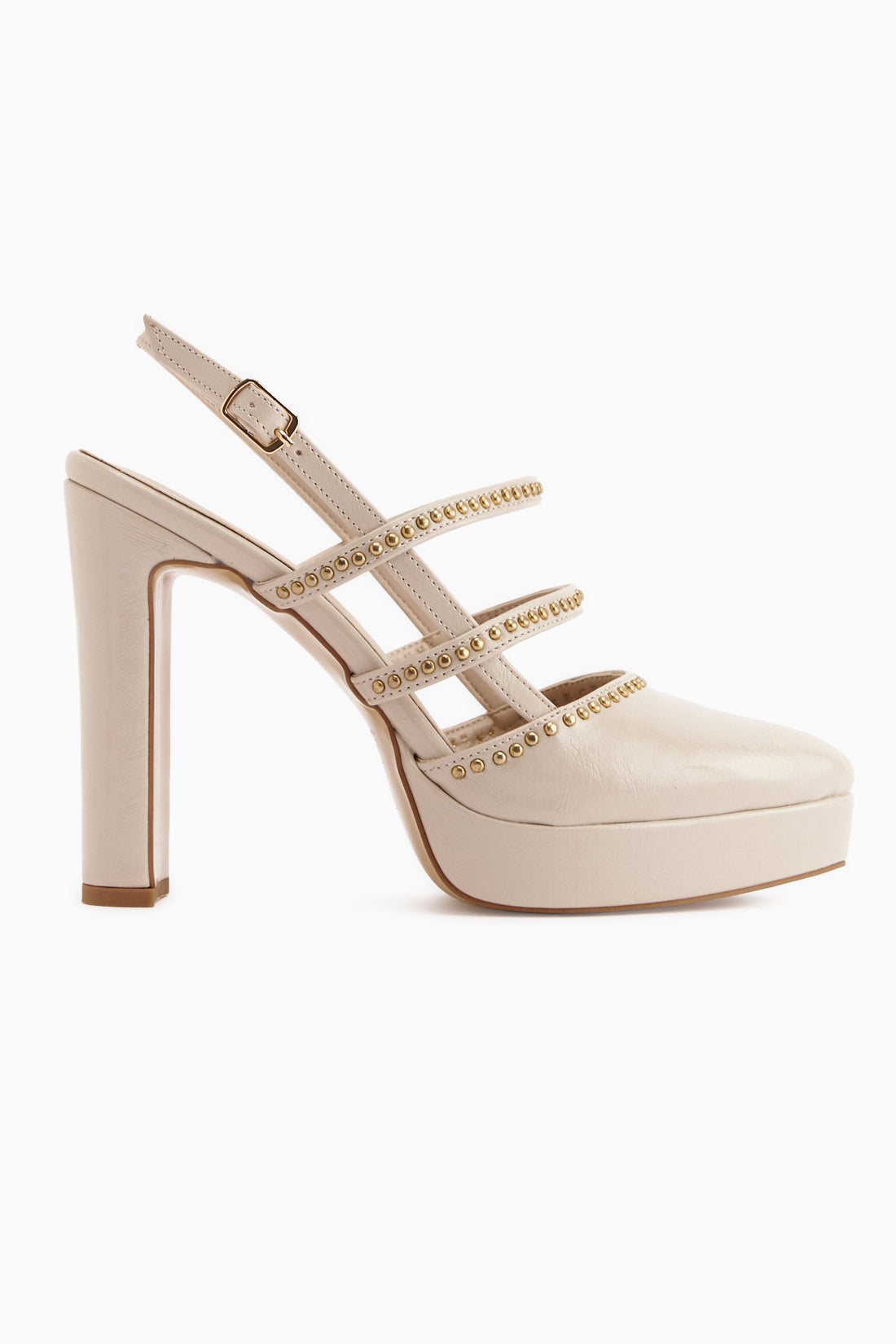 Milea Beige Nieten Damen Plattform Absatzschuhe