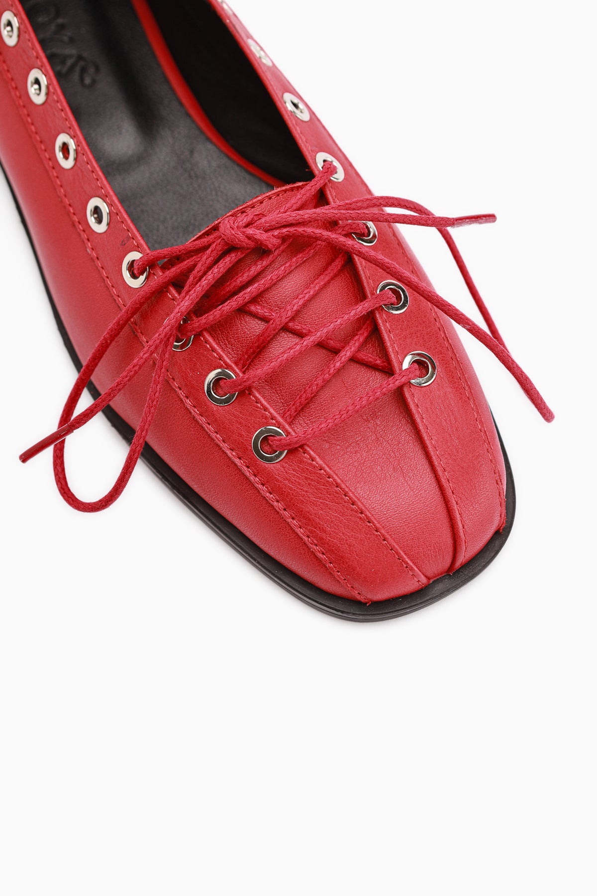 Romy Genuine Leather Red Lace-Up Women’s Ballet Flats