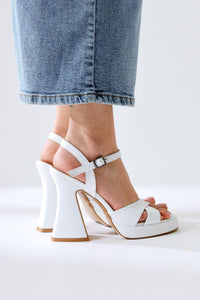 Monita White Cross-Strap Platform High Heel Sandals
