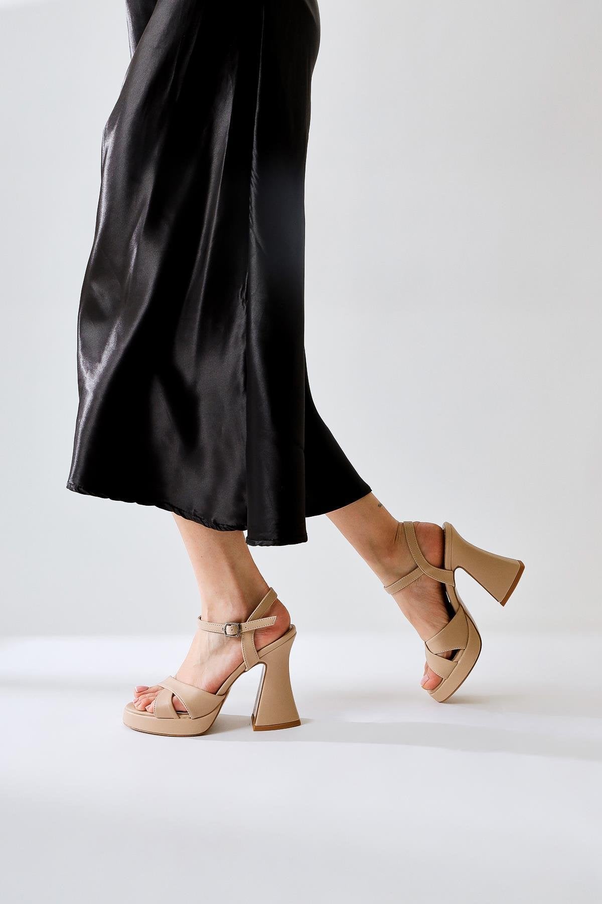 Monita Nud Cross-Strap Platform High Heel Sandals