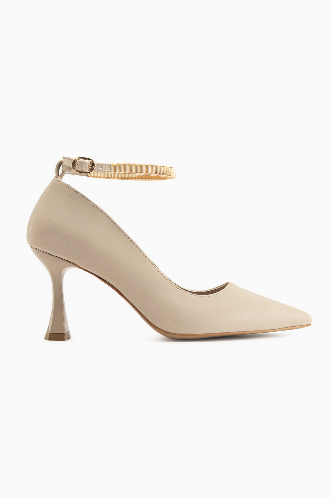 Lora Beige Knöchelriemen Spitz Zehen Damen Absatzschuhe
