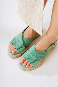 Iris Khaki Velvet Cross-Strap Sandals