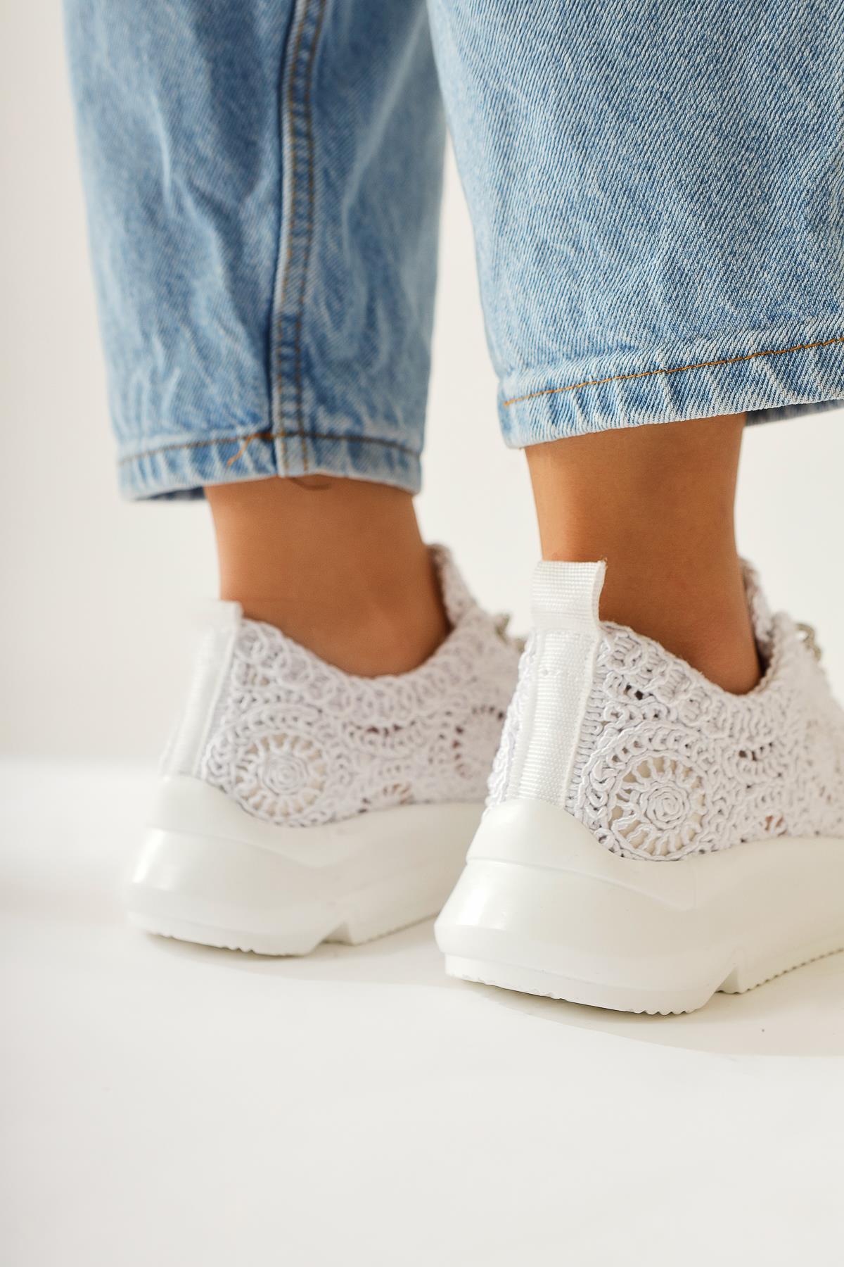 Matty White Stone Detailed Knitted Sneakers