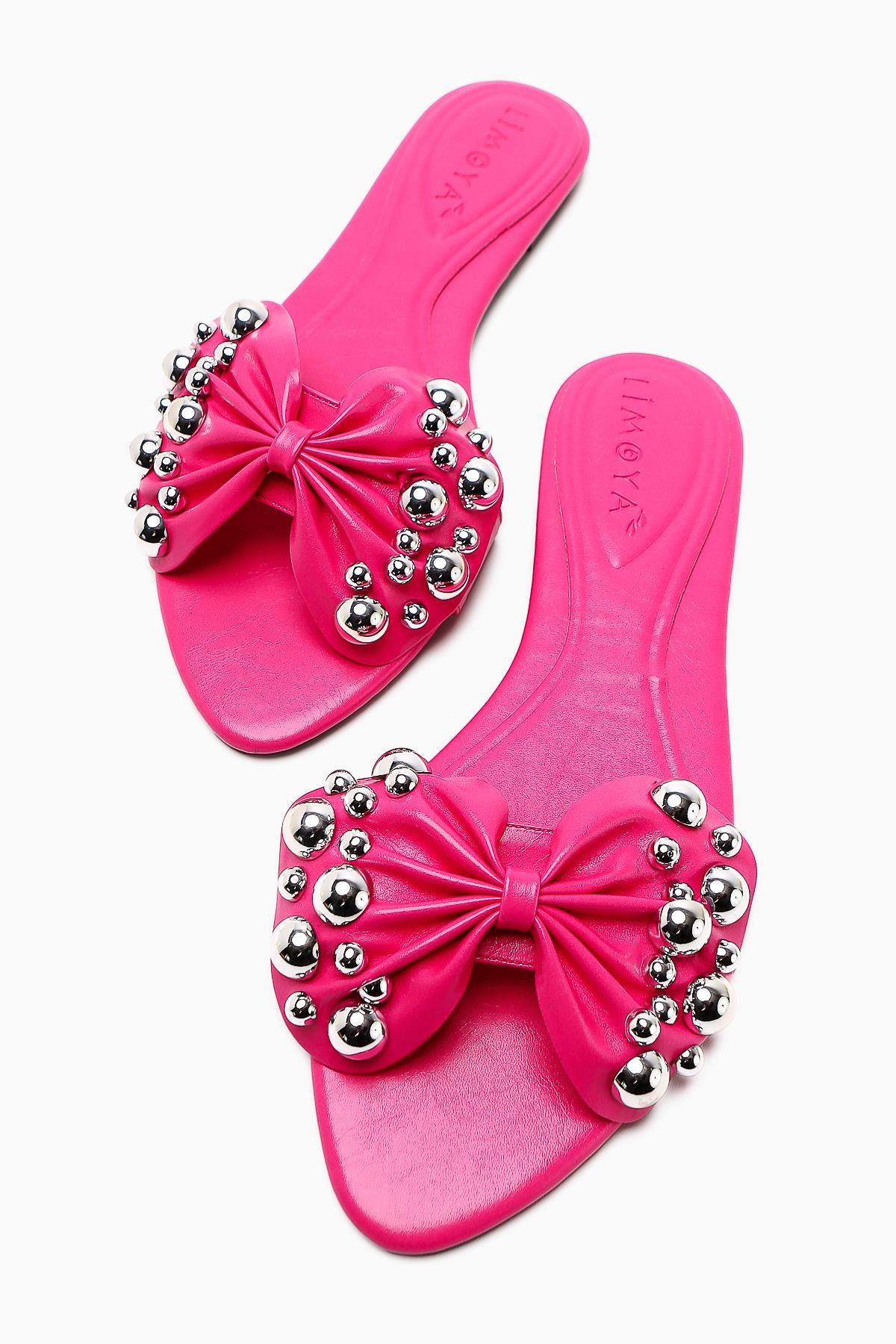 Dotty Damen Fuchsia Nieten Schleife Pantolette