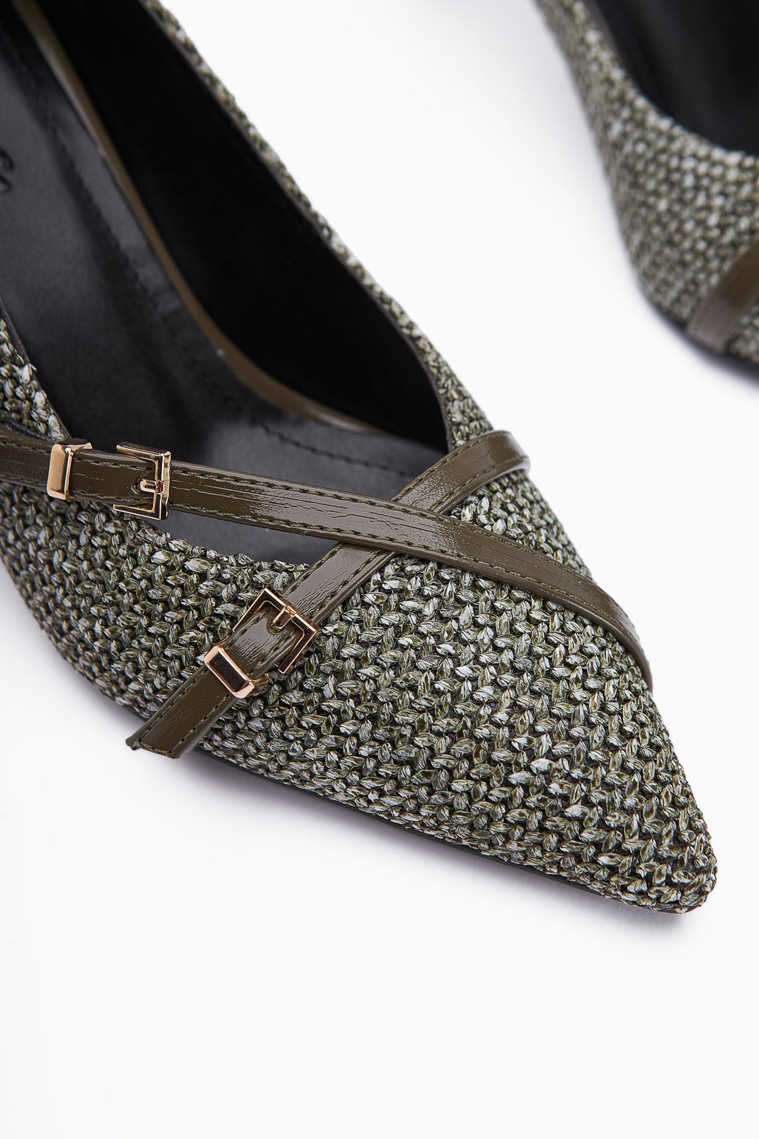 Noran Khaki Gewebte Detail Spitz Zehen Damen Absatzschuhe