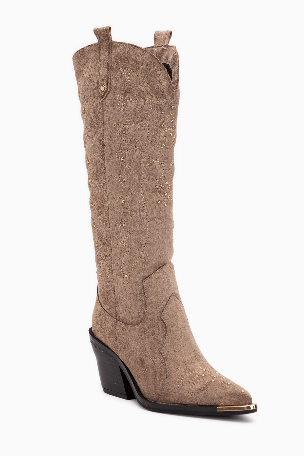 Elnora Beige Wildleder Bestickte Western Damen Stiefel