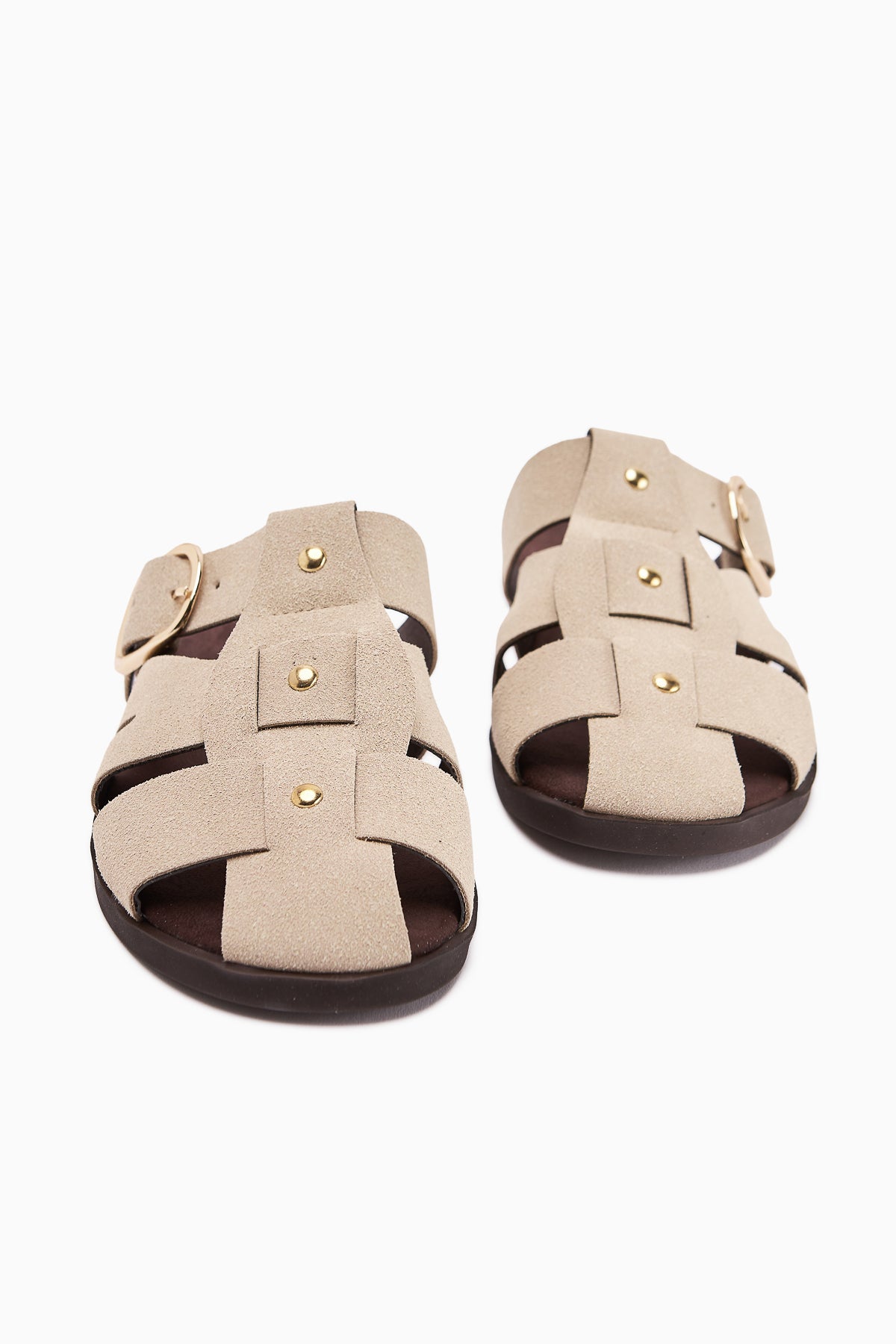 Hima Beige Comfort Buckled Women's Slippers
