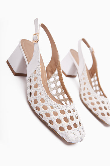 Filipa White Handmade Square Toe Heeled Women's Sandals