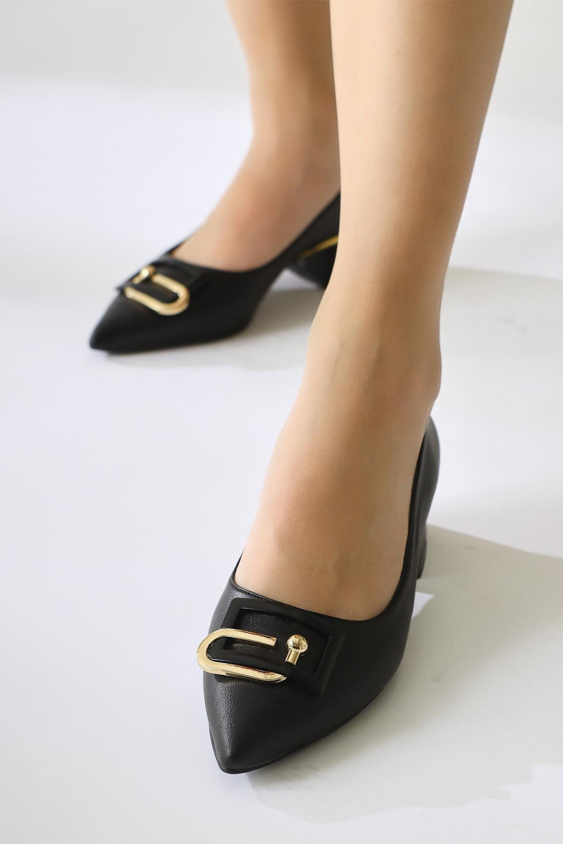 Briana Black Pointed Toe Buckle Detailed Low Heel Casual Shoes