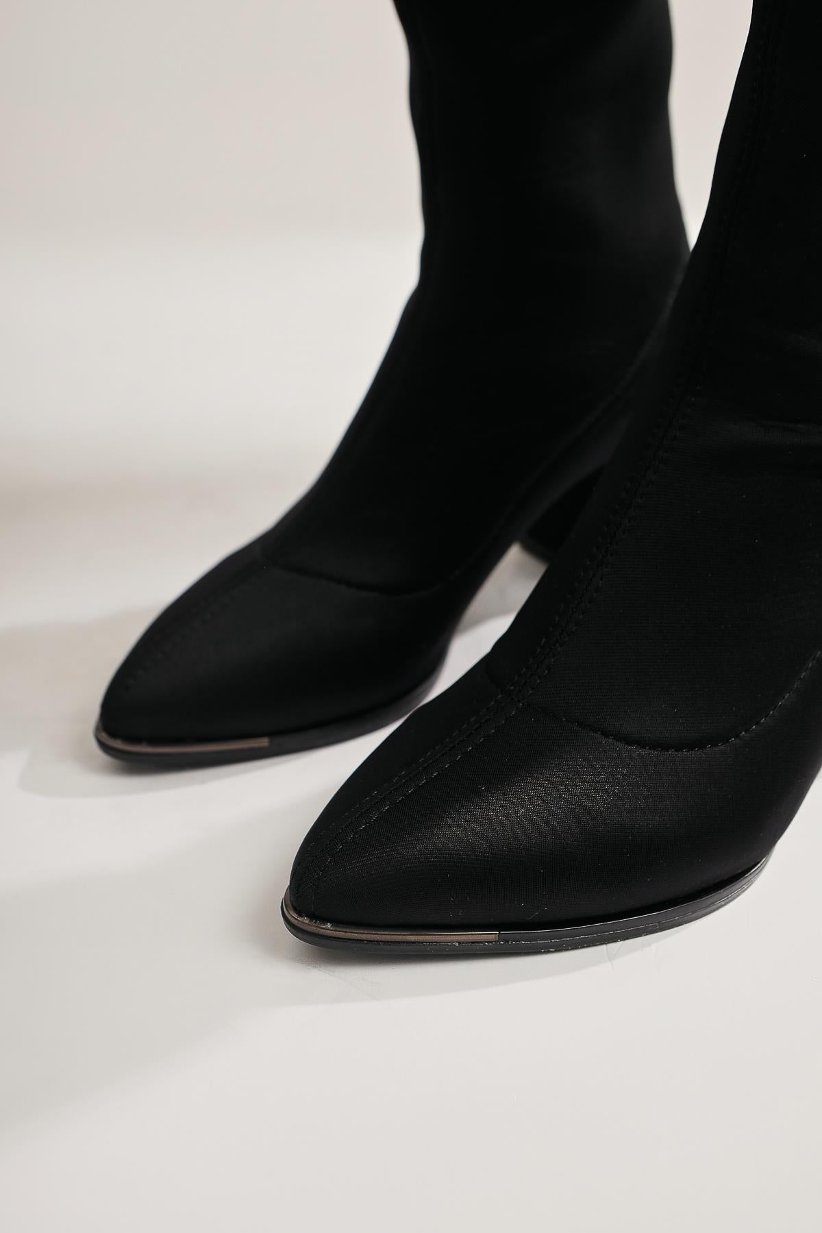 Anastazija Beige Pointed Toe Scuba Fabric Boot