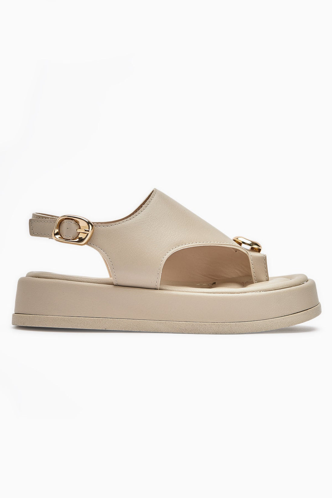 Troya Beige Zehensteg-Schnalle Damen Sandalen