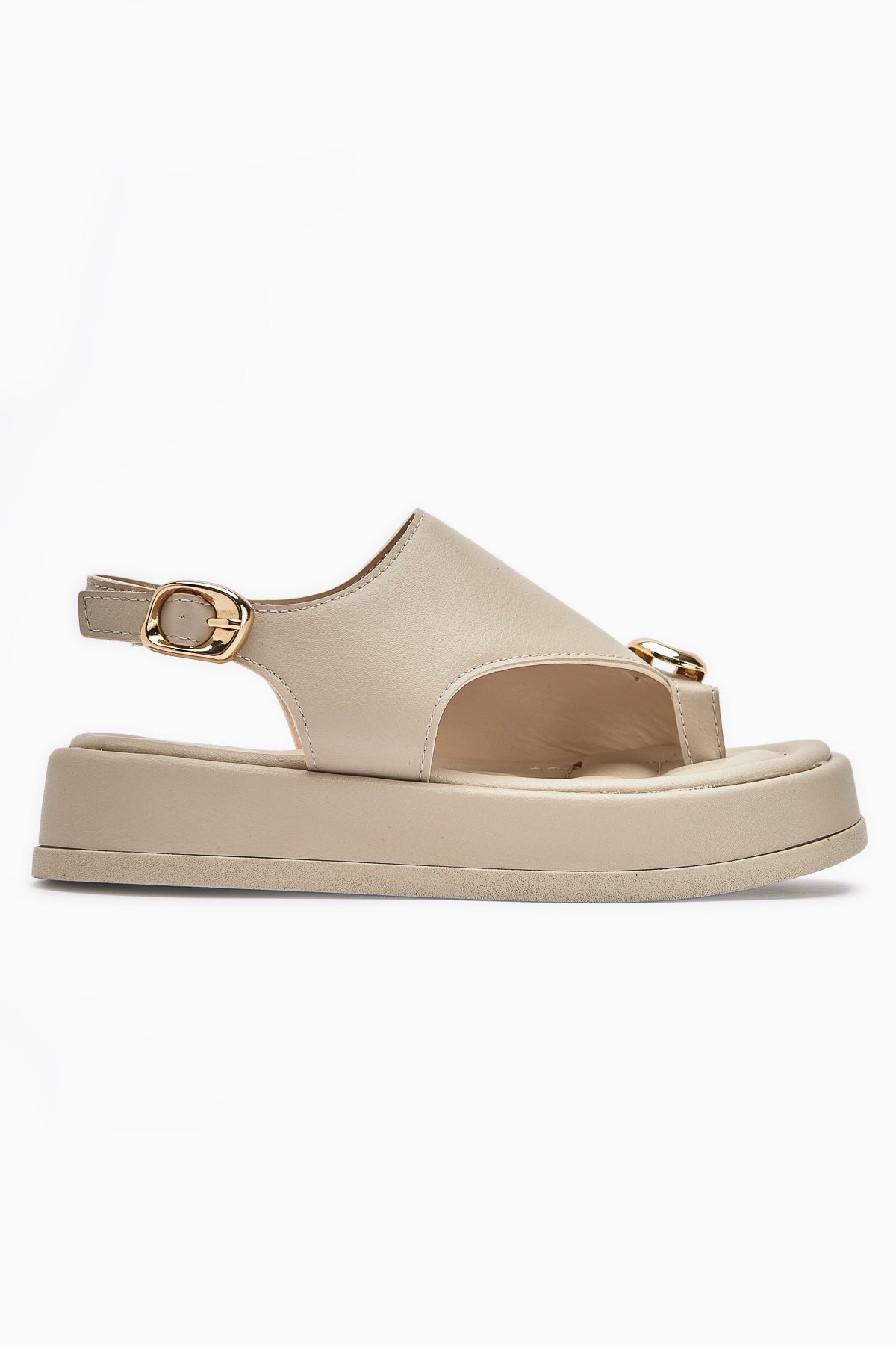 Troya Beige Zehensteg-Schnalle Damen Sandalen