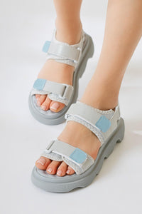 Tale Blue Single Strap Velcro Detailed Sandals