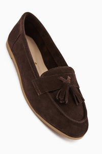 Doris Genuine Leather Coffee Suede Tasseled Women's Loafer