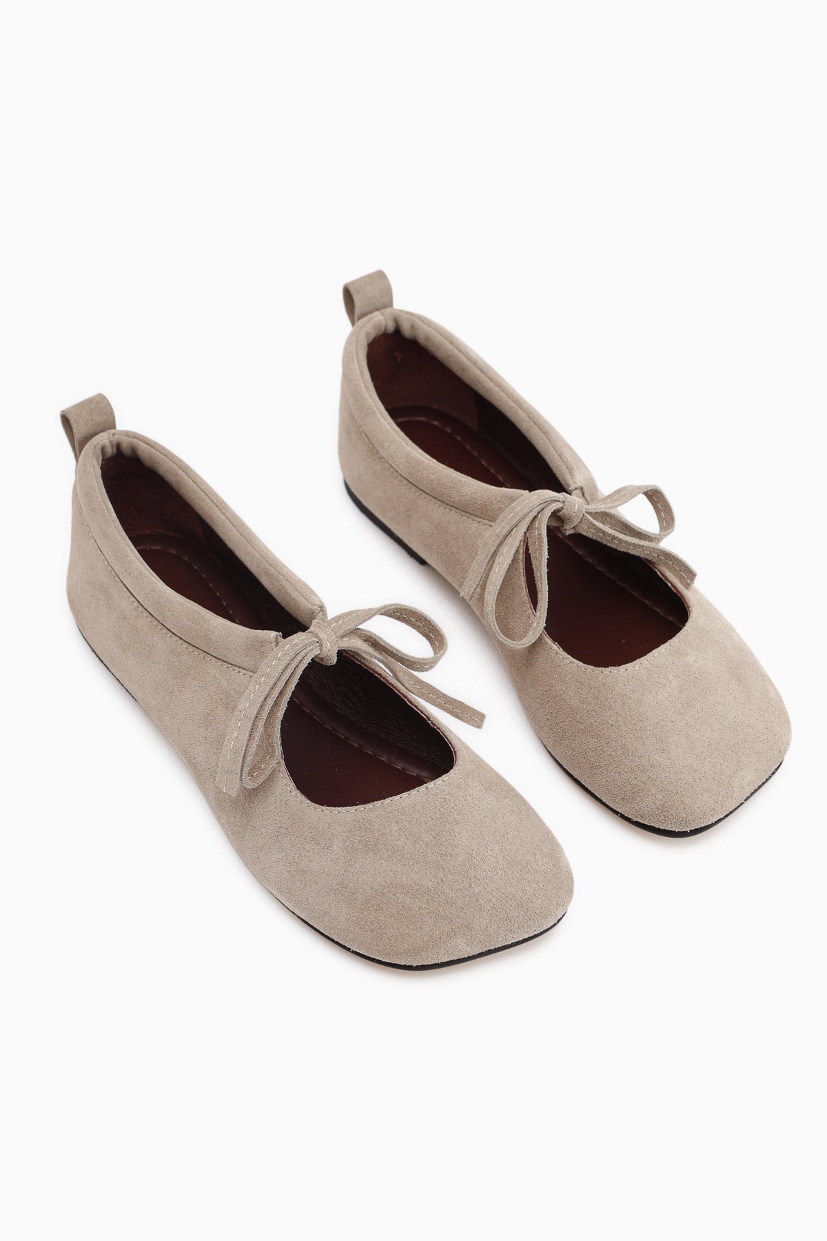 Ninva Echtes Leder Beige Schleife Schnür Damen Ballerinas