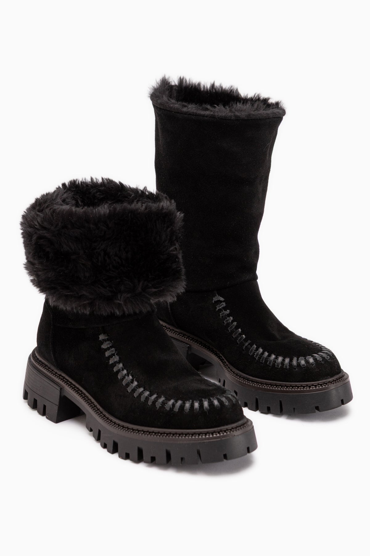 Avril Genuine Leather Black Suede Fur Women’s Long Boots