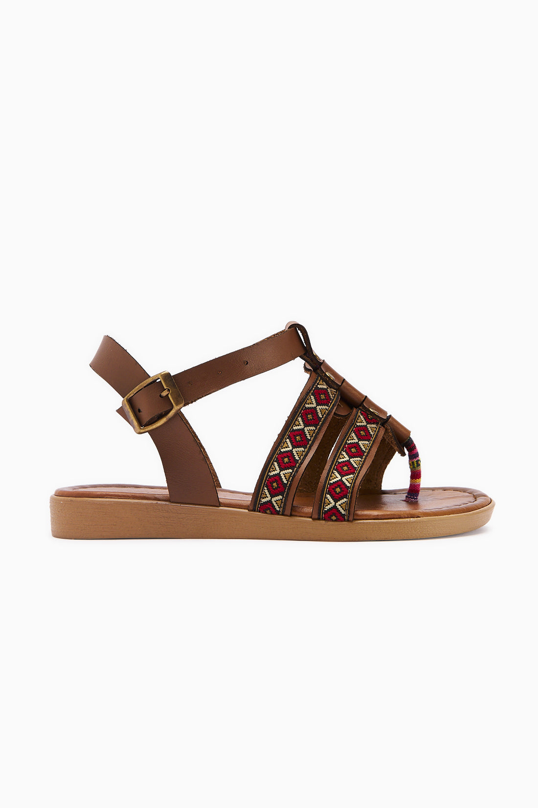 Echtes Leder Heam Tan Ethnisches Muster Damen Sandale