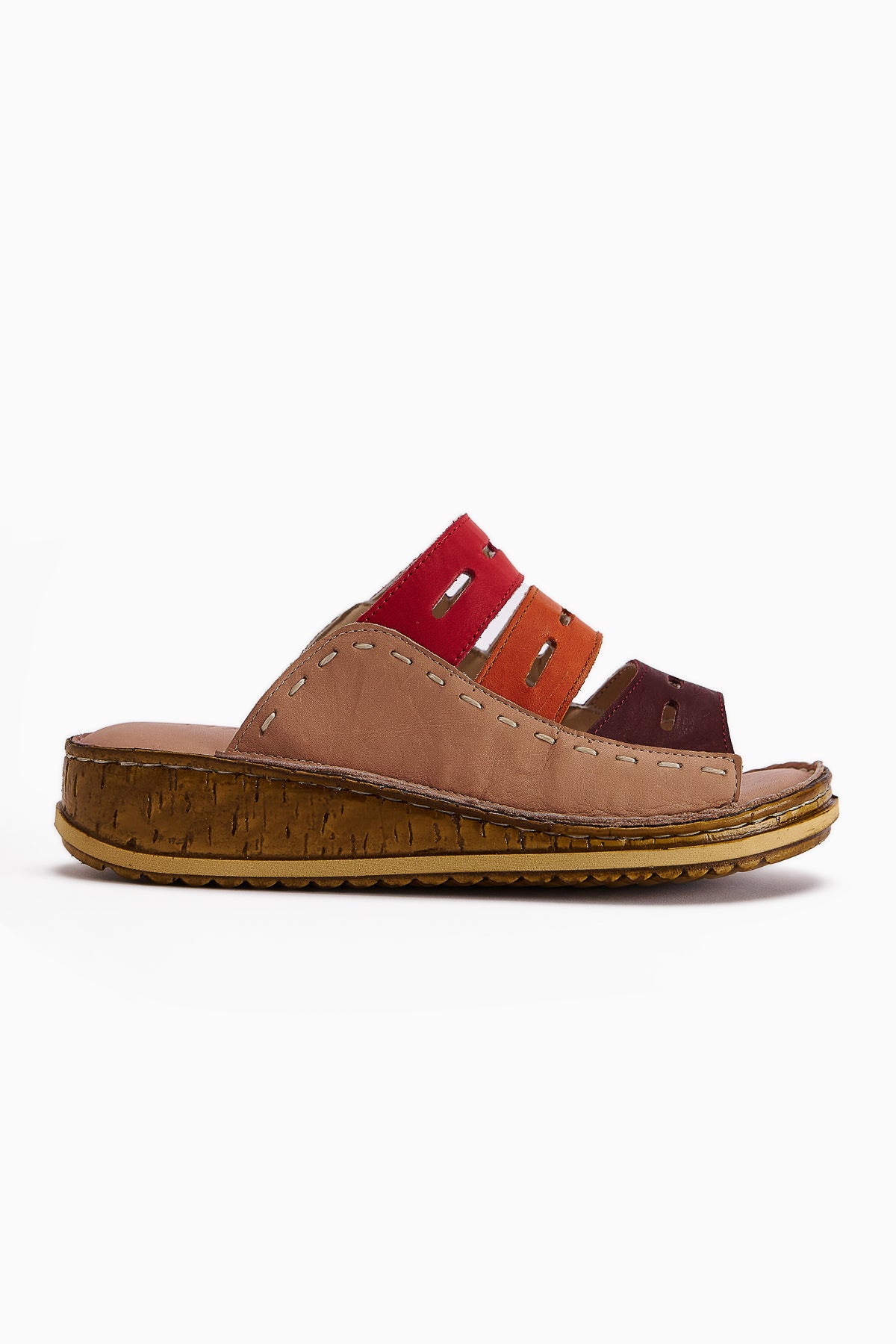 Echtes Leder Joelle Ten Bordeaux Lila Orange Komfort Laser Schnitt Pantoletten