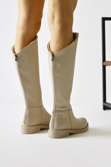 Gigi Beige Fur Lined Foldable Back Zipper Boots