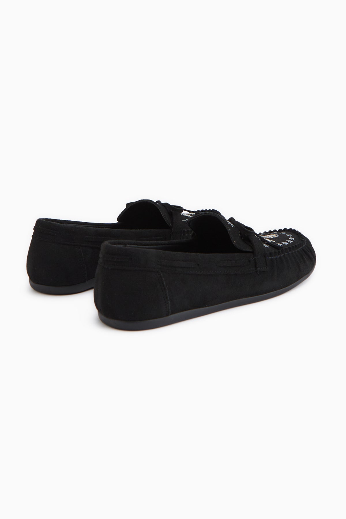 Darya Siyah Süet Nakışlı Makosen Ayakkabı Kadın Loafer